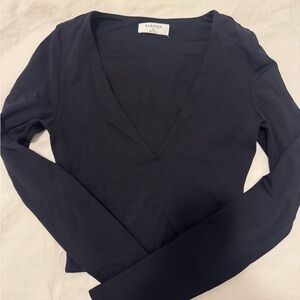 Babaton Deep V-Neck Long Sleeve Top in Black